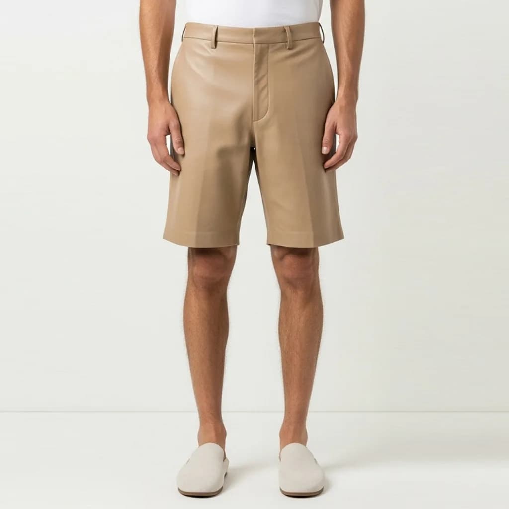 khaki leather shorts khaki shift front view