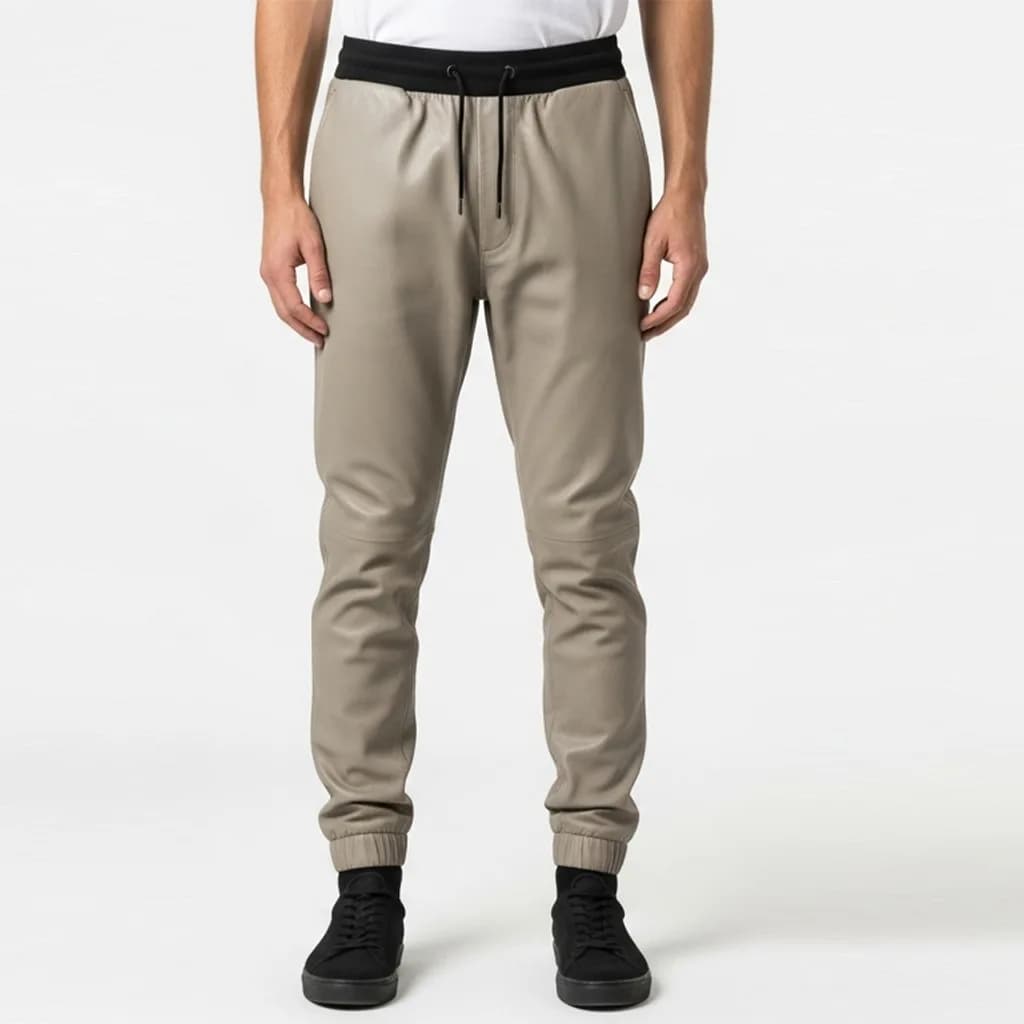 clay leather joggers phantom clay leather joggers front view