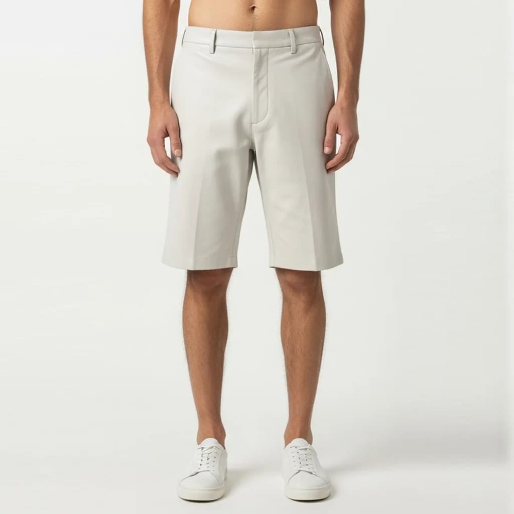 off white leather shorts bone static front view