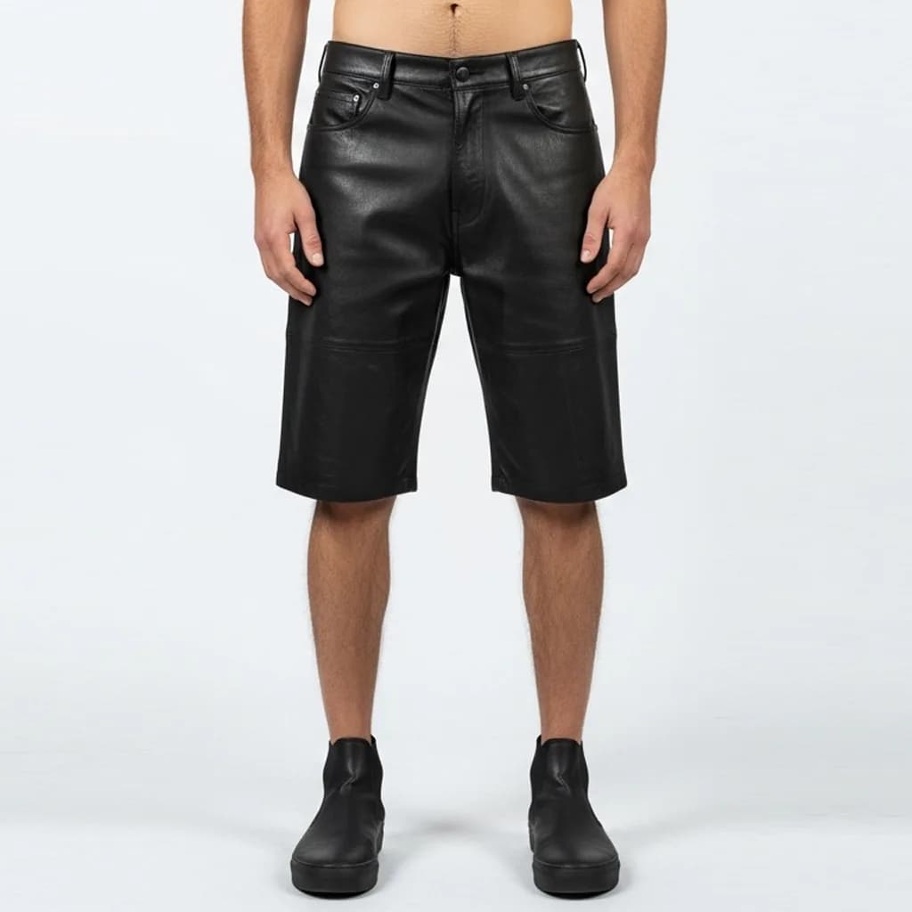 black leather shorts urban rift front view