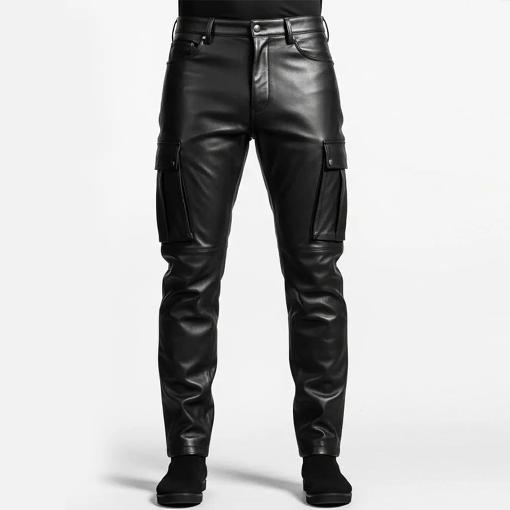 black leather cargo jeans tactical drift back view
