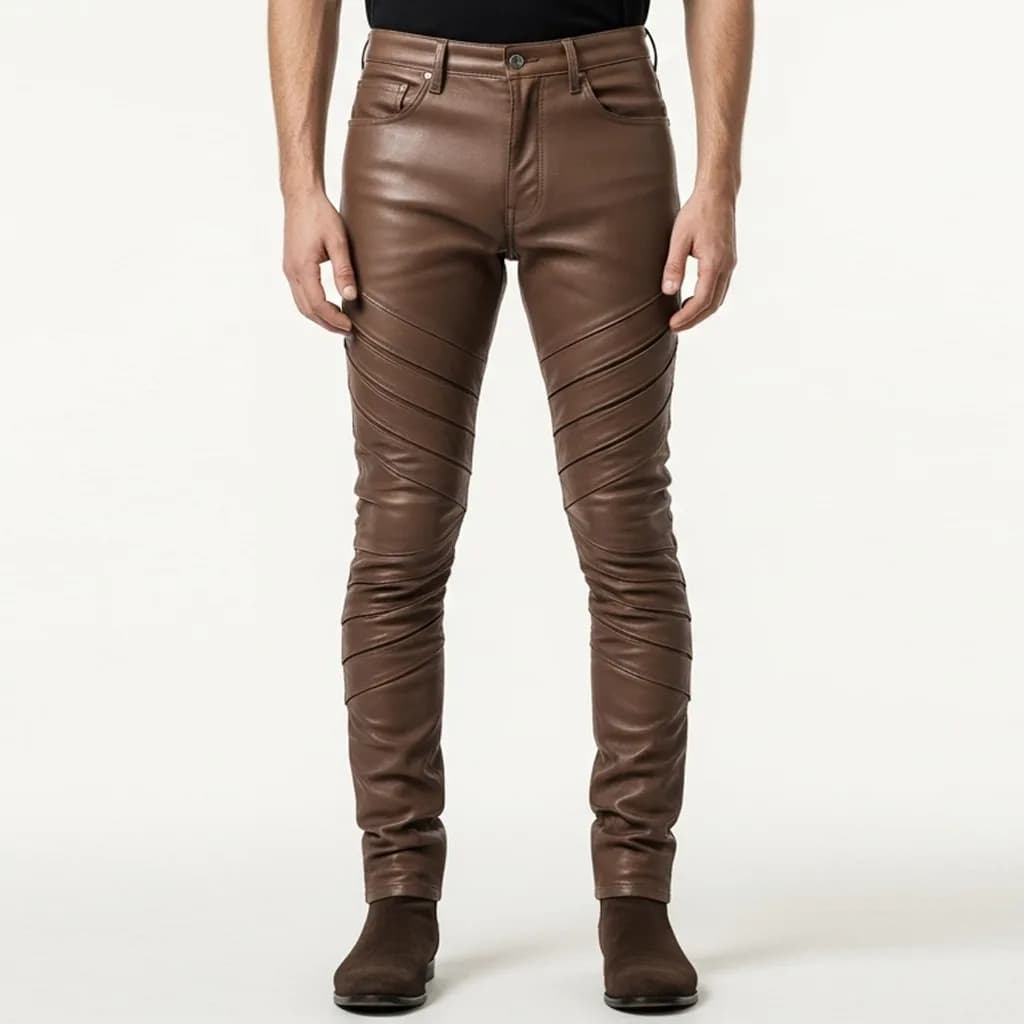 brown ribbed leather pants sepia coil side view