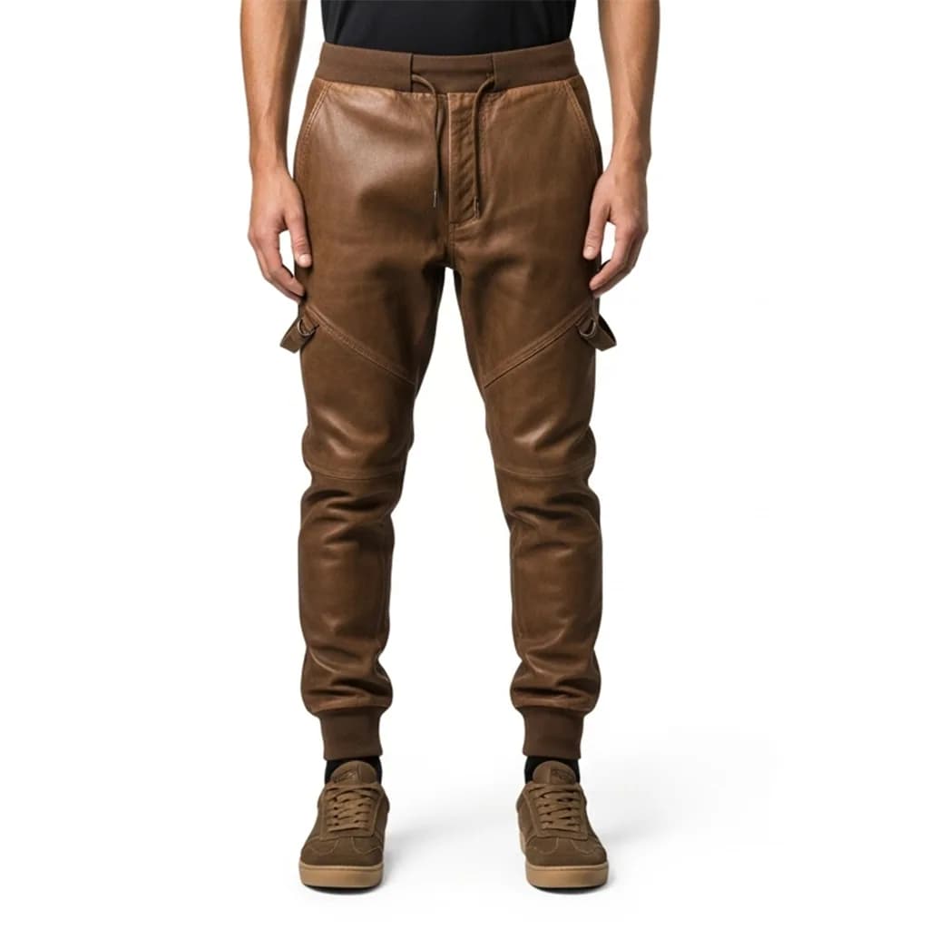 cognac leather cargo joggers canyon pulse front view